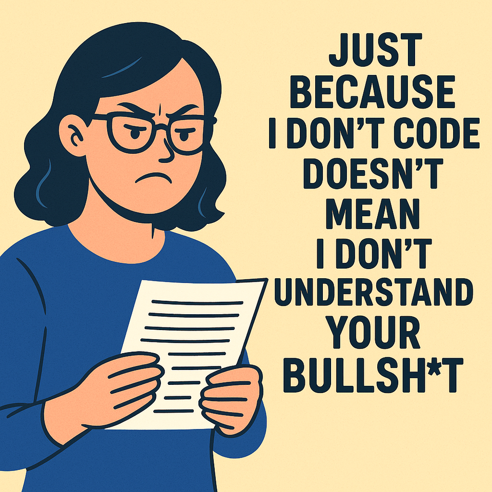 Just Because I Don’t Code Doesn’t Mean I Don’t Understand Your Bullsh*t